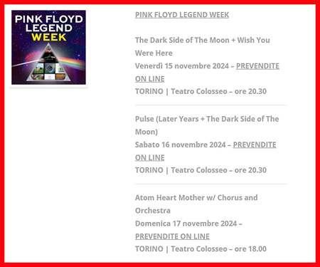 THE LUNATICS IN MOSTRA @ PINK FLOYD LEGEND WEEK - Torino 15-16-17 nov. 2024